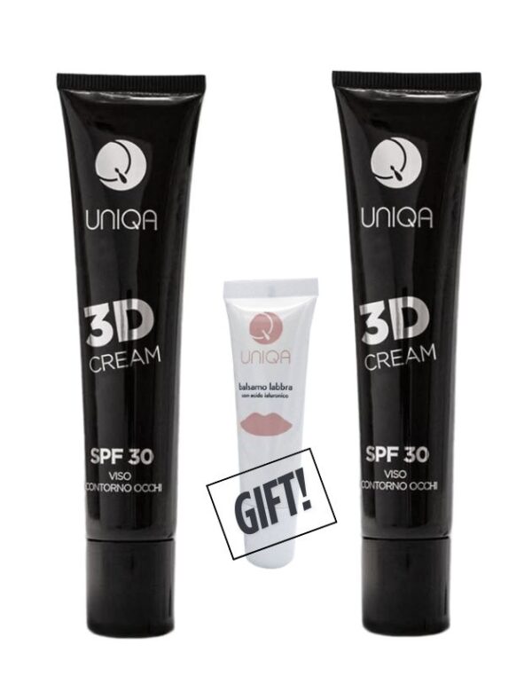 UNIQA 3D 2xCream All In Idratante Protettiva+Balsamo Labbra Al'acido Jaluronico
